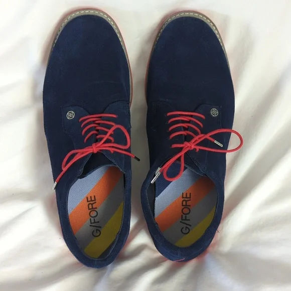 G/FORE Gallivanter Men's Suede Golf Shoes Navy/Red Spikeless-read Size Guideline - Picture 3 of 9